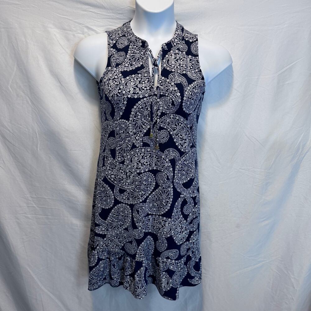 Michael Kors Navy White Floral Paisley Sleeveless Mini Dress XS